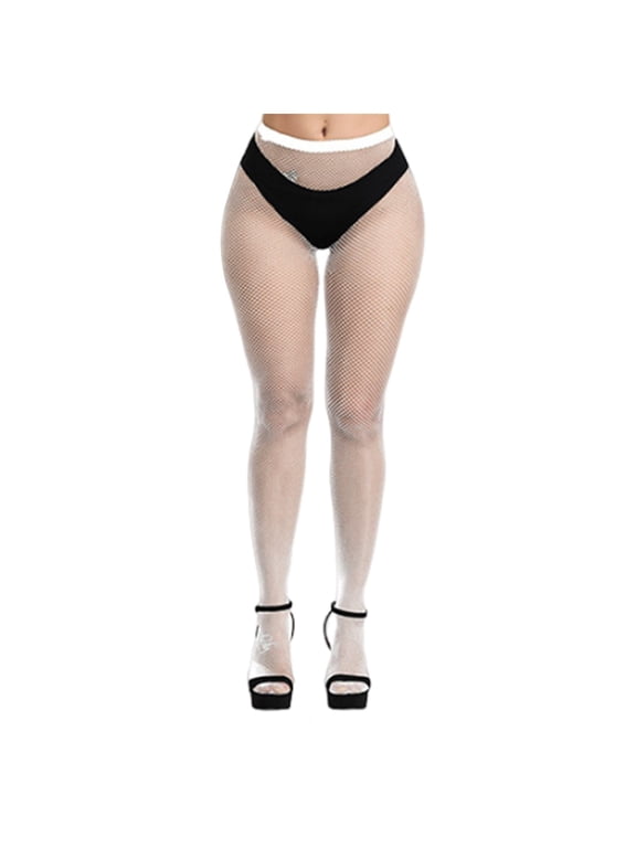 High Waist Fishnet Stockings for Women Fashion Cutout Crotch Sheer Pantyhose Lightweight Mesh Tights