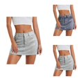thumbnail image 1 of High Waist Fitted Mini Denim Skirt with Rhinestone Design, Slim A-Line Wrap, Retro Summer Fashion, 1 of 4