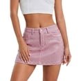 thumbnail image 1 of High Waist Fitted Mini Denim Skirt with Rhinestone Design, Slim A-Line Hip Wrap, Retro Summer Fashion, 1 of 4