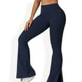 thumbnail image 1 of High Waist Flare Leg Yoga Pants with Side Slit Detail - Large, Navy, 1 of 6