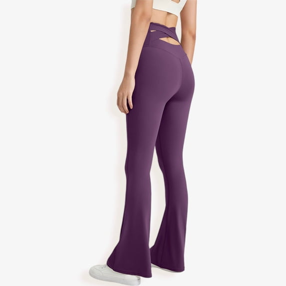 High Waist Flare Leggings with Comfortable Stretch Fit- Large, Purple