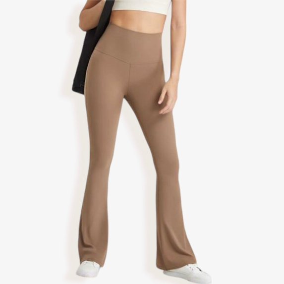 High Waist Flare Leggings with Comfortable Stretch Fit- Small, Beige