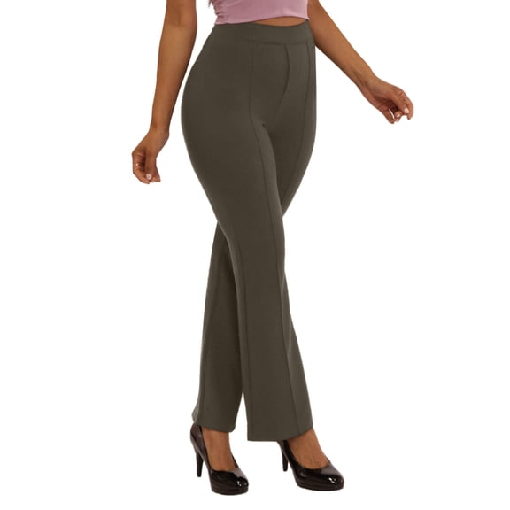 High Waist Flare Pants With Front Seam Detail - Olive