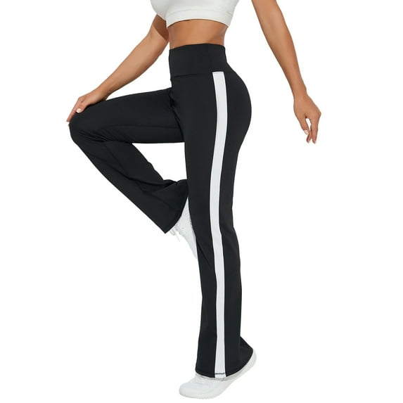 High Waist Flare Yoga Pants for Women with Contrast Side Stripe Stretch Athletic Bootcut Leggings for Workout Fitness Sportswear Comfortable Long Trousers