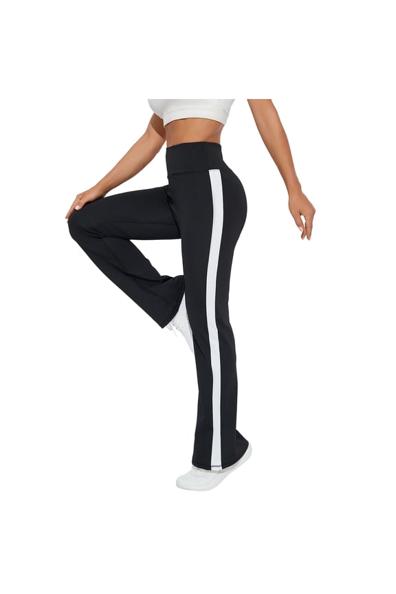 High Waist Flare Yoga Pants for Women with Contrast Side Stripe Stretch Athletic Bootcut Leggings for Workout Fitness Sportswear Comfortable Long Trousers