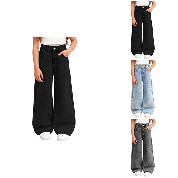 High Waist Flared Jeans for Girls â Comfortable Stretch Wide Leg Denim Pants with Distressed Ripped Details, Baggy Y2K Streetwear Casual Trousers for Everyday Wear (6-14 Years)