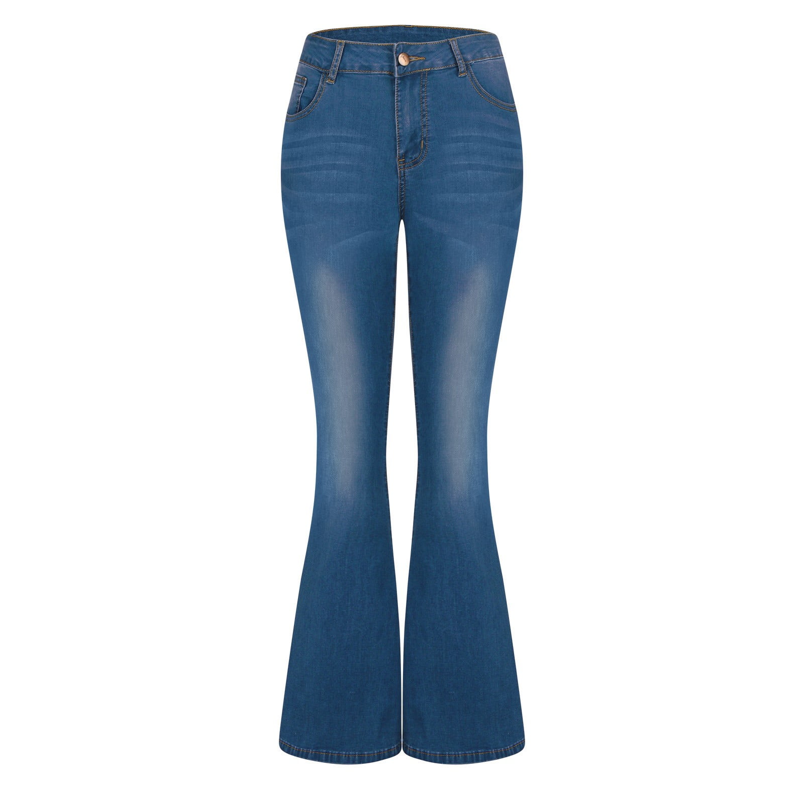 High Waist Flared Jeans Vintage 80s 90s Frayed Raw Hem Bell Bottom Denim Long Pants for Women Fashion Casual S 3XL Medium Navy