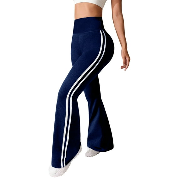 High Waist Flared Leg Pants with Side Stripe Detailing for Women Stretch Athletic Yoga Fitness Trousers
