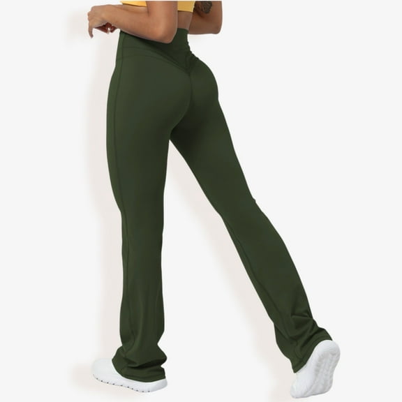 High Waist Flared Leggings with Stretch Fabric- X Large, Dark Green