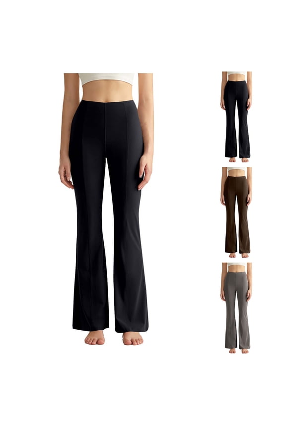 High Waist Flared Pants for Women, Solid Color Yoga Pants with Loose Tummy Control, Full Length Bootcut Leggings for Pilates And Lounge, Fitness Gifts for Women | CSEONE,Coffee L