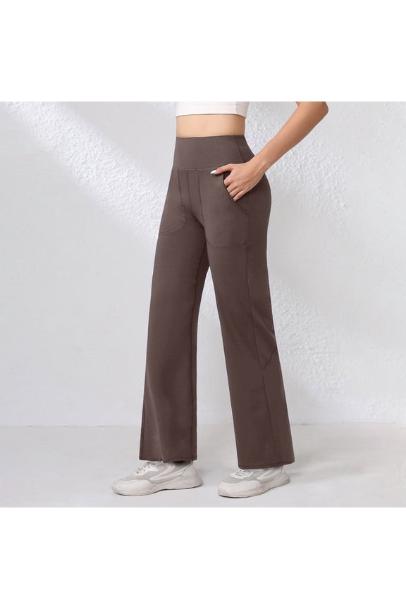 High Waist Flared Yoga Pants - Butt Lifting Athletic Pants for Women, Squat Proof & Soft Workout Leggings for Pilates, Casual Wear,Coffee S