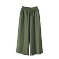 thumbnail image 1 of High Waist Flowy Linen Capris For Women Elastic Waistband Side Pockets Loose Fit Summer Casual Lounge Pedal Pushers Green XL, 1 of 5