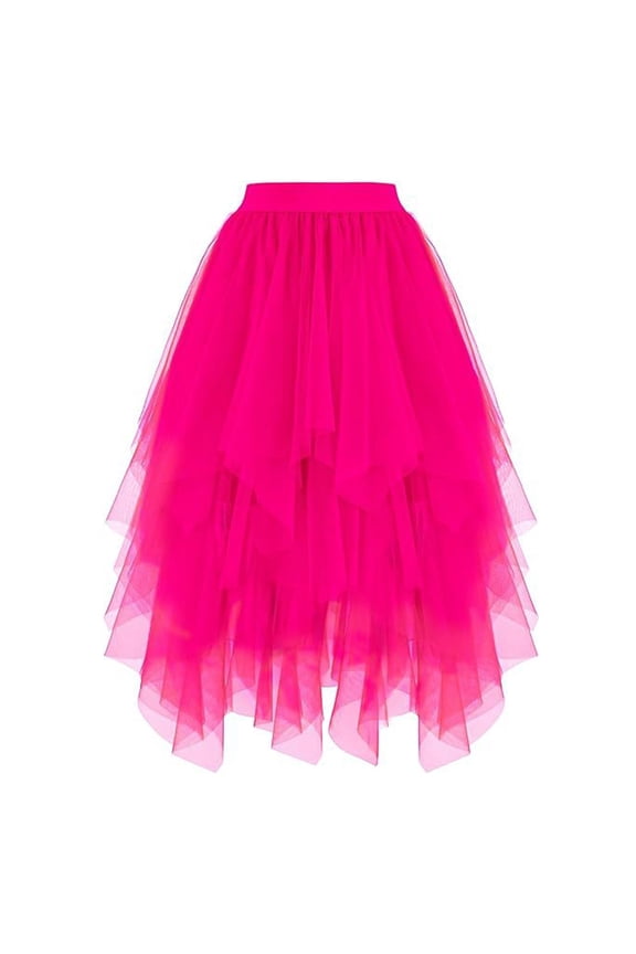 High Waist Flowy Tiered Midi Skirt for Women – Elegant Chiffon A-Line Asymmetrical Hem, Casual & Party Wear, Carnival Tutu Style
