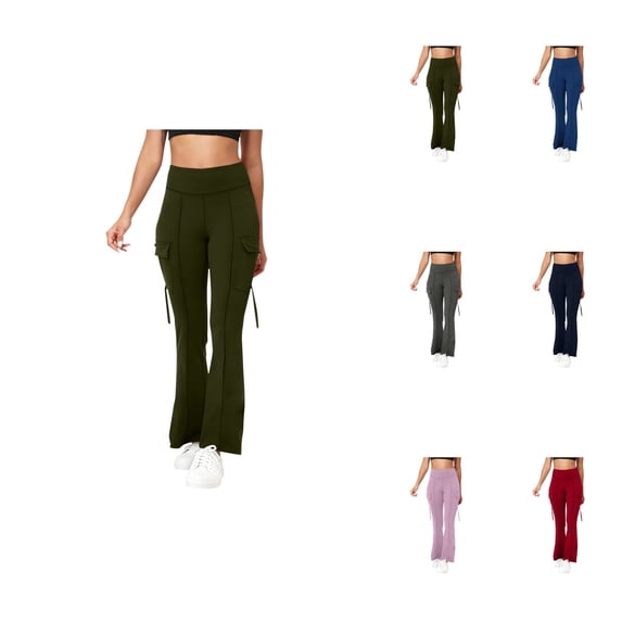 High Waist Flowy Wide Leg Yoga Pants, Stretchy Athletic Leisure Trousers with Pockets, Hidden Scrunch Waist, No Front Seam, CoreFlex Workout Flare Leggings