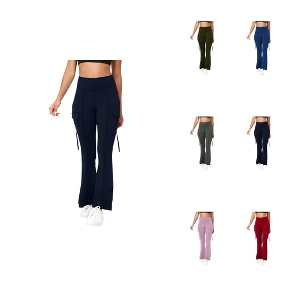 High Waist Flowy Wide Leg Yoga Pants, Stretchy Athletic Leisure Trousers with Pockets, Hidden Scrunch Waist, No Front Seam, CoreFlex Workout Flare Leggings