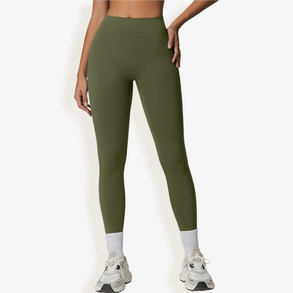 High Waist Full-Length Leggings for Yoga and Everyday Comfort- Large, Olive Green