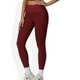 thumbnail image 1 of High Waist Full Length Leggings with Ribbed Waistband - Small, Burgundy, 1 of 6