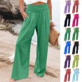 thumbnail image 1 of High Waist Pants for Women Solid Color Lightweight Wide Leg Trousers Casual Long Pants with Side Pockets Drawstring Autumn Vacation Fashion Casual Pants, 1 of 5