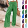 thumbnail image 1 of High Waist Pants for Women Solid Color Lightweight Wide Leg Trousers Casual Long Pants with Side Pockets Drawstring Autumn Vacation Fashion Casual Pants, 1 of 5