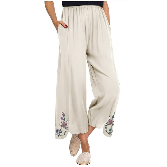 High Waist Full Length Pants for Women Solid Color Long Pants Cotton Trousers Palazzo Comfortable Autumn Outfit Elastic Waisted Daily Outfit Available In Large Size