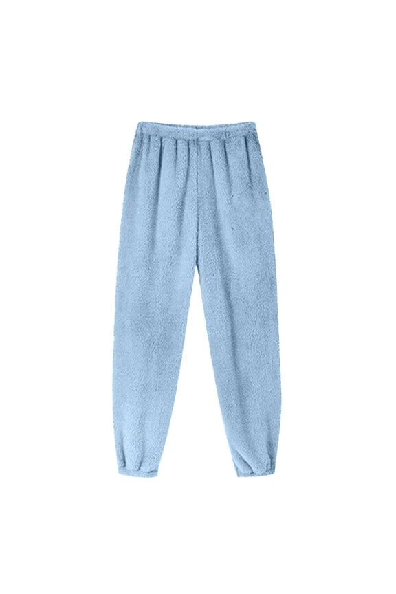 High Waist Fuzzy Pants Women - Plush Fleece Lounge Sleep Bottoms Winter Warm Fluffy Casual Sweatpants Loose Fit Comfy Holiday Home