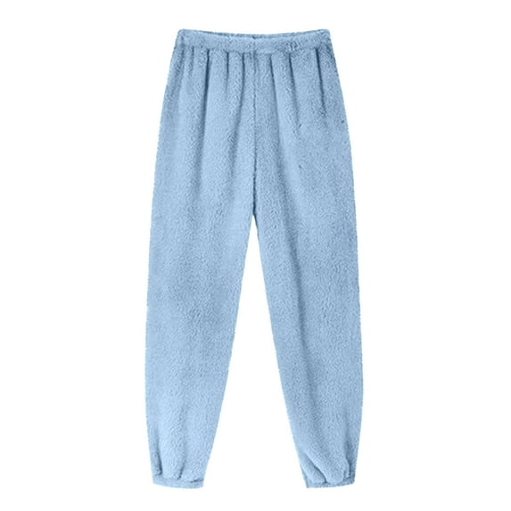 High Waist Fuzzy Pants Women - Plush Fleece Lounge Sleep Bottoms Winter Warm Fluffy Casual Sweatpants Loose Fit Comfy Holiday Home
