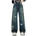 thumbnail image 1 of High Waist Jeans for Girls Heart Wide Leg Denim Jeans with Pocket Elastic Loose Trousers Pants Dark Blue,9 Years, 1 of 7