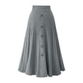 thumbnail image 1 of High Waist A Line Knit Pleated Midi Skirt For Women Button Front Ribbed Flared Skirt Fall Winter Fashion Skirt plus Size Skirt Hangers for Women Skirts for Women Short Side Skirts Midi Skirt with Slit, 1 of 2