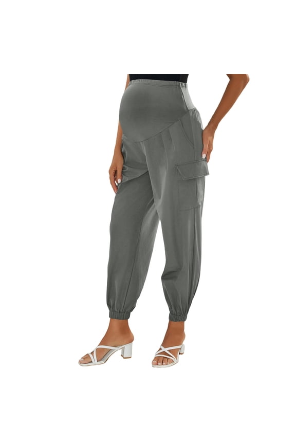 High Waist Loose Fit Maternity Cargo Pants Ankle Tapered Casual Workwear Trousers for Pregnant Women Comfort Maternity Clothes