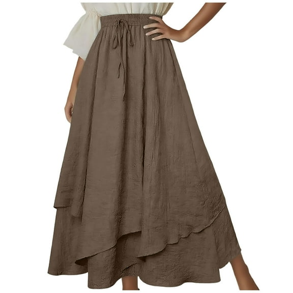 High Waist Maxi Skirt for Women Boho Asymmetrical Ruffle Hem A-Line Long Skirt Casual Flowing Summer Skirts
