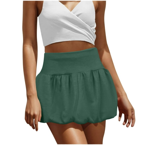 High Waist Mini Skirt for Women Cute Bubble Hem Skater Skirt Flowy Pleated Y2K Aesthetic Summer Casual Bottoms