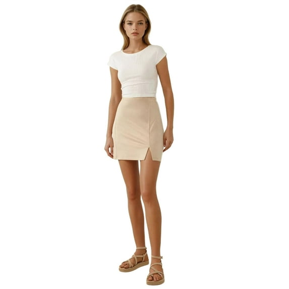 High Waist Mini Suede Skirt with Slit