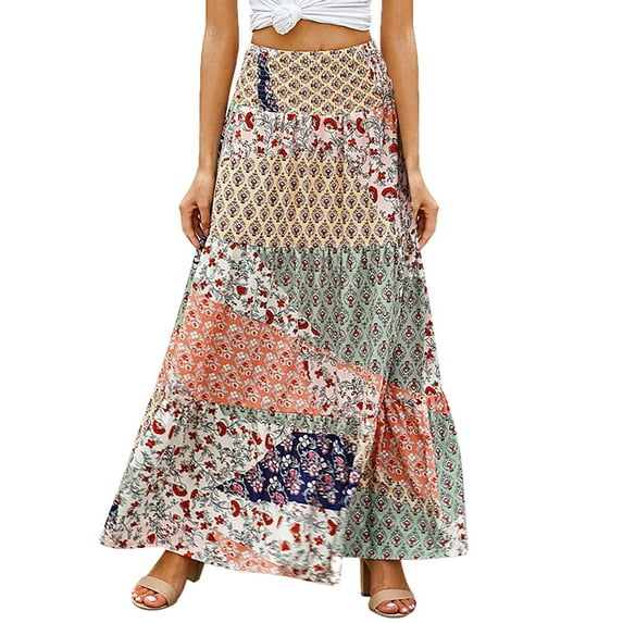 High Waist Multicolor Floral Printed Long Boho Maxi Women Skirt Club Basic Leisure Dailywear