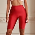 thumbnail image 1 of High Waist Neon Shiny Knee Length Yoga Shorts For Women Athletic Workout Running Gym Sessions Sports Apparel, M, Red, 1 of 3