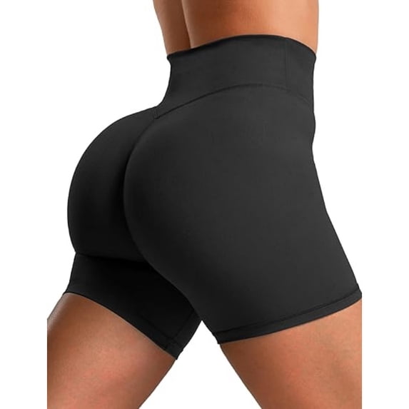 JINGYUN women's black high waist no front seam workout shorts with hidden scrunch, size S