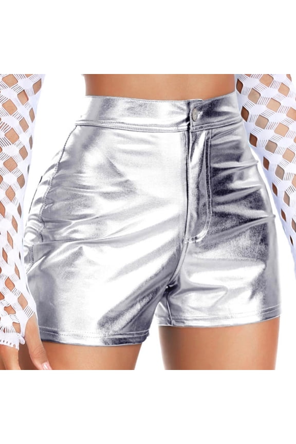 High Waist Glossy PU Leather Shorts For Women Push Up Shorts PU Leather Hot Pant For A Flattering Fit Clubwear Metallic