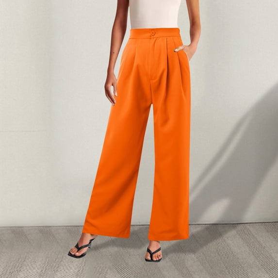 High Waist Palazzo Pants for Women Wide Legs Casual Trousers with Button