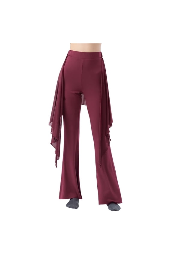 High Waist Pants Modern Dance Women Fake 2 Piece Set Dancer Suit Ribbon Wide Leg Trousers Adult Costume Stage Clothes
