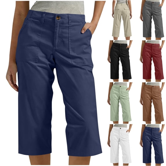 High Waist Pants for Women Solid Color Pentagonal With Elastic Waist Casual Work Clothes Belt Pockets Casual Everyday Wear