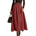 thumbnail image 1 of High Waist Pleated Maxi Skirt with Belt for Women A Line Long Skirt Flared Hem Casual Loose Fit Flowy Skirt, 1 of 4