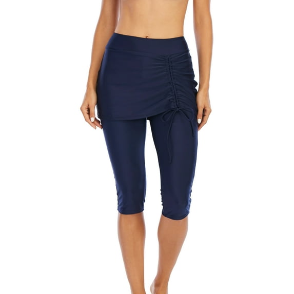 High Waist Pleated Swim Pants for Women Bottom Side-Tiec Tights Sport Leggings Sun Protection