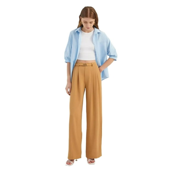 High Waist Pleated Wide Leg Trousers