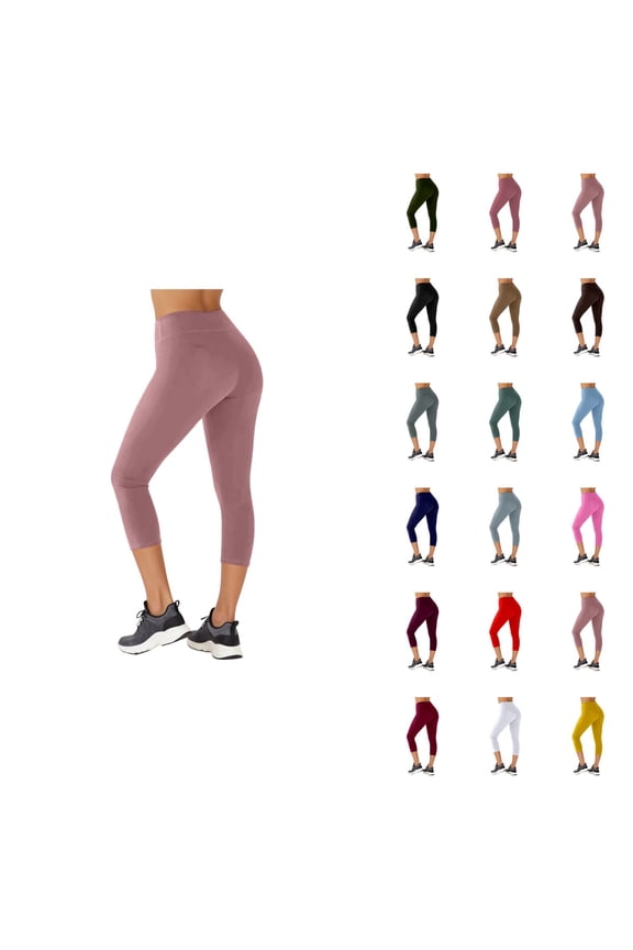 High Waist Power Flex Yoga Capri Leggings for Workout with Pockets, Non-See-Through, Black