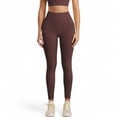 thumbnail image 1 of High Waist Ribbed Leggings with Seamless Fit - Small, Coffee, 1 of 5