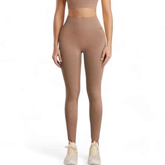 High Waist Ribbed Leggings with Seamless Fit - Small, Khaki