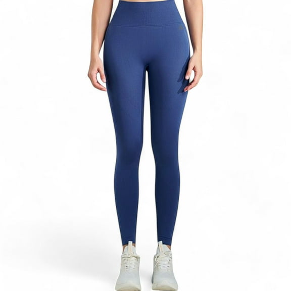 High Waist Ribbed Seamless Leggings with Sculpting Fit - Large, Navy