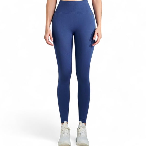 High Waist Ribbed Seamless Leggings with Sculpting Fit - Medium, Navy
