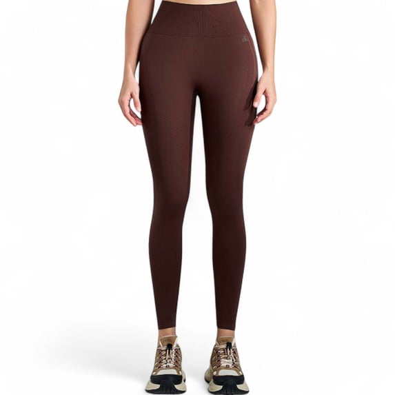 High Waist Ribbed Seamless Leggings with Sculpting Fit - Small, Brown