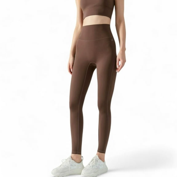 High Waist Ribbed Texture Seamless Leggings - Small, Brown