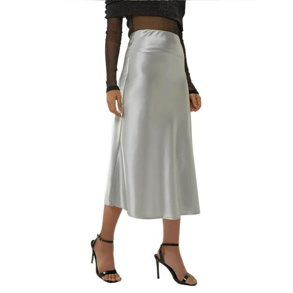 High-Waist Satin Midi Skirt